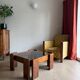 Square coffee table in solid wood and smoked glass – 70s
