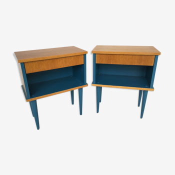 Pair of vintage relooked bedside tables
