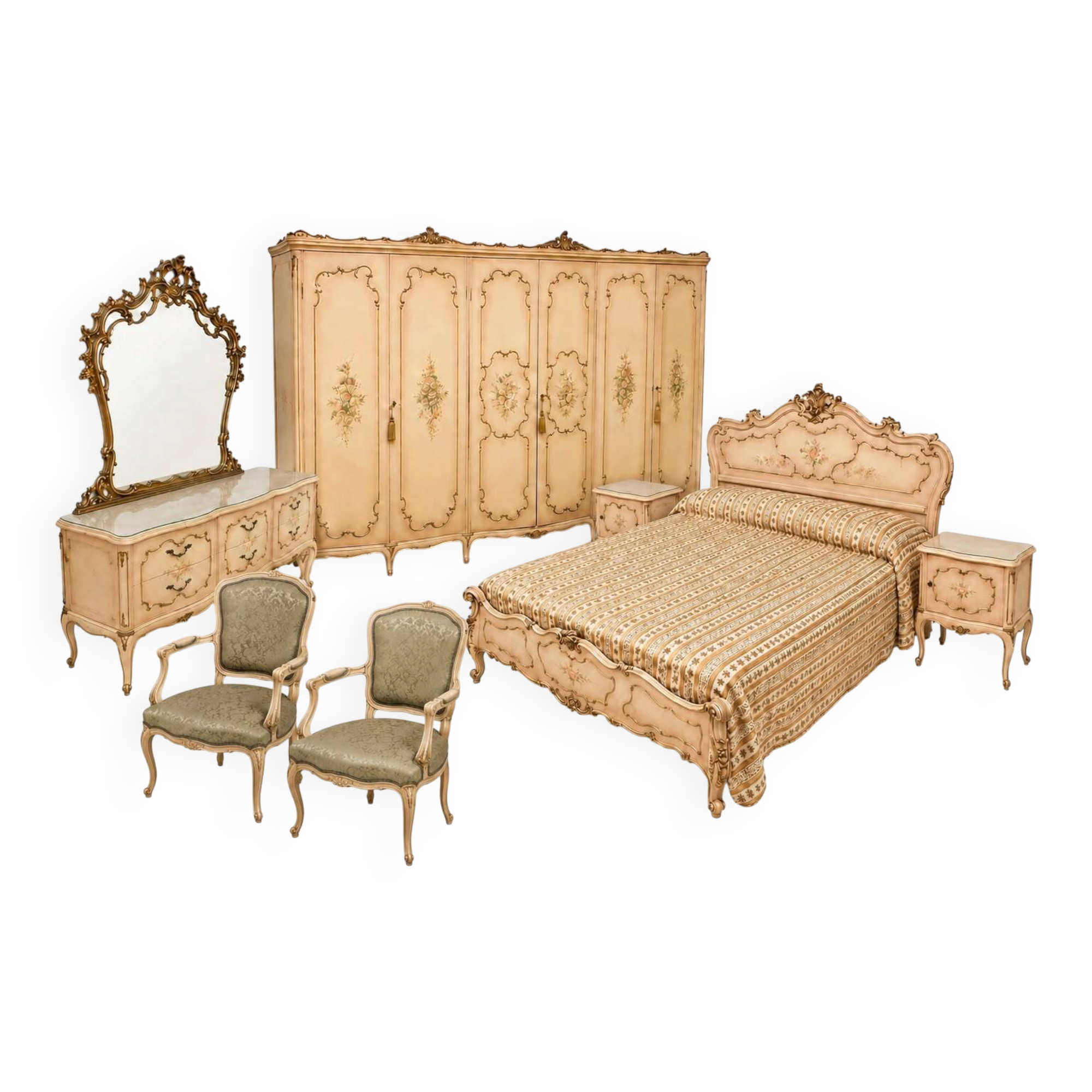 Venetian Style Bedroom Suite, Italy, Mid-20th Century
