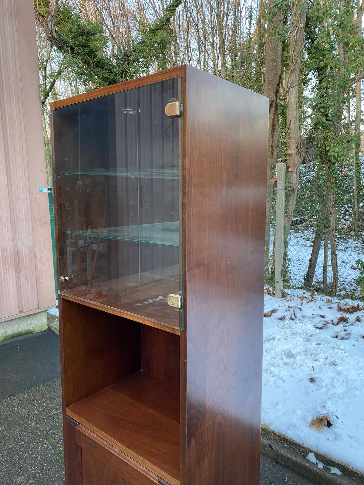1970s wooden Scandinavian display cabinet with lighting