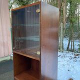 1970s wooden Scandinavian display cabinet with lighting