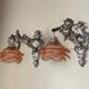 Pair of wall sconces, cherubs, angels, silvered