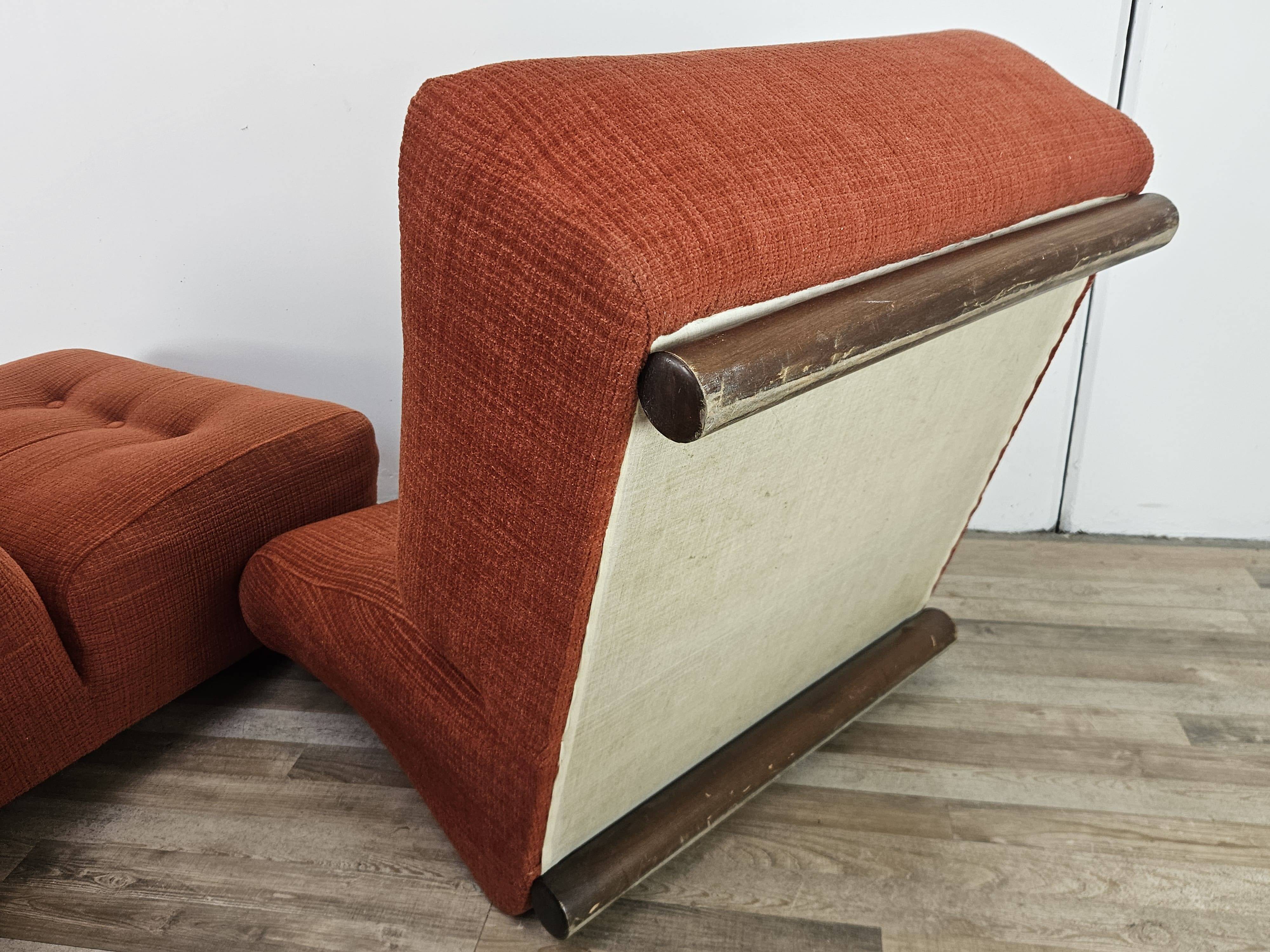 1970s modular armchairs in red fabric