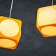 Space Age Ceiling Lights Model Dice Yellow by Lars Schöler for Hoyrup Lamps, 1970s, Set of 2