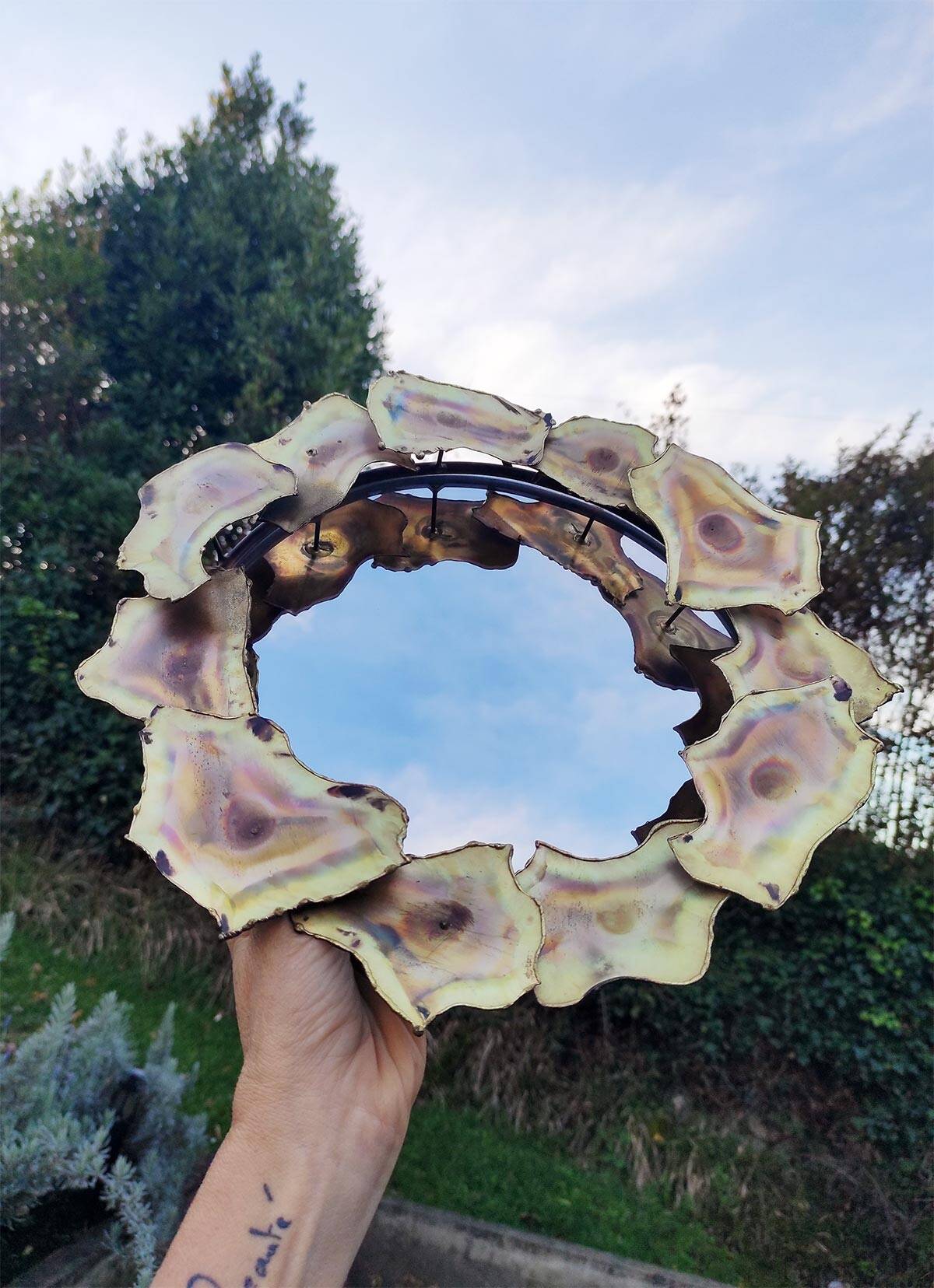 Brass sun mirror from around 1970 (31 cm)