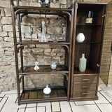 Set 1970 vintage bamboo display case plus shelf