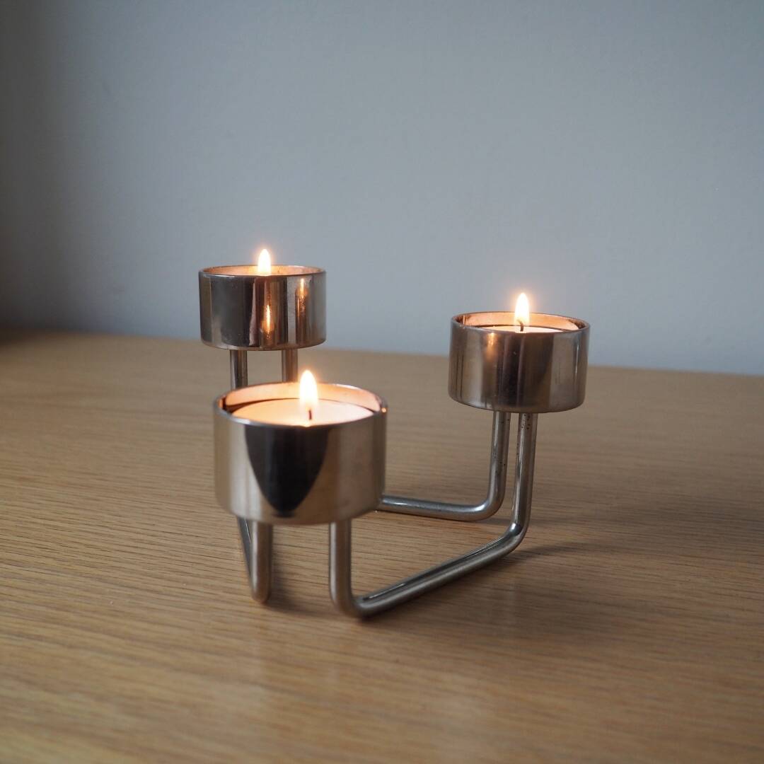 Danish Design - Handmade Steel Tommy Larsen Candle Holders - Design of Denmark, 1970s 1980s