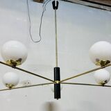 Lustre 5 feux en opaline blanche et métal, années 60