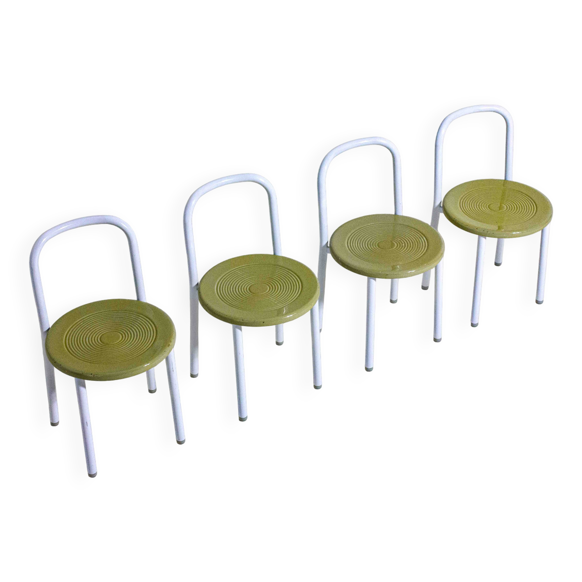 Set of four Italian postmodern metal chairs with sculpted seats, 1980s