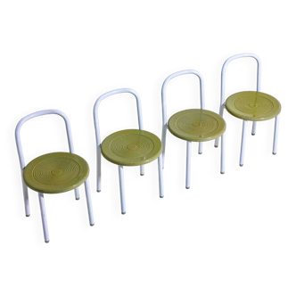 Set of four Italian postmodern metal chairs with sculpted seats, 1980s