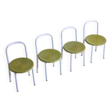 Set of four Italian postmodern metal chairs with sculpted seats, 1980s