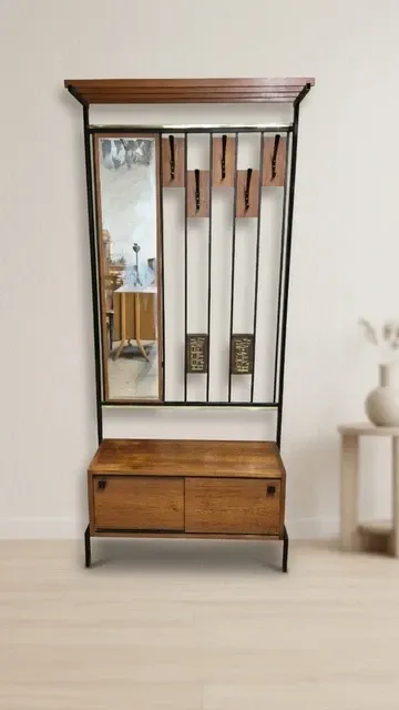 Vintage mid-century modern hallway coat rack with mirror by Alfred Hendrickx for Belform, Belgium, 190 × 80 × 30 cm