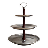 3-tier rotating dessert tray by Alessi Fratelli mod. Alfra Stainless Steel and Rosewood 1970