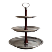 3-tier rotating dessert tray by Alessi Fratelli mod. Alfra Stainless Steel and Rosewood 1970