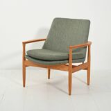 Scandinavian oak and sage-green wool armchair