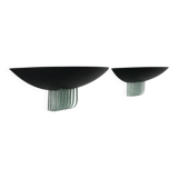 Pair of vintage post-modernist wall lights, black metal and glass, France 1980