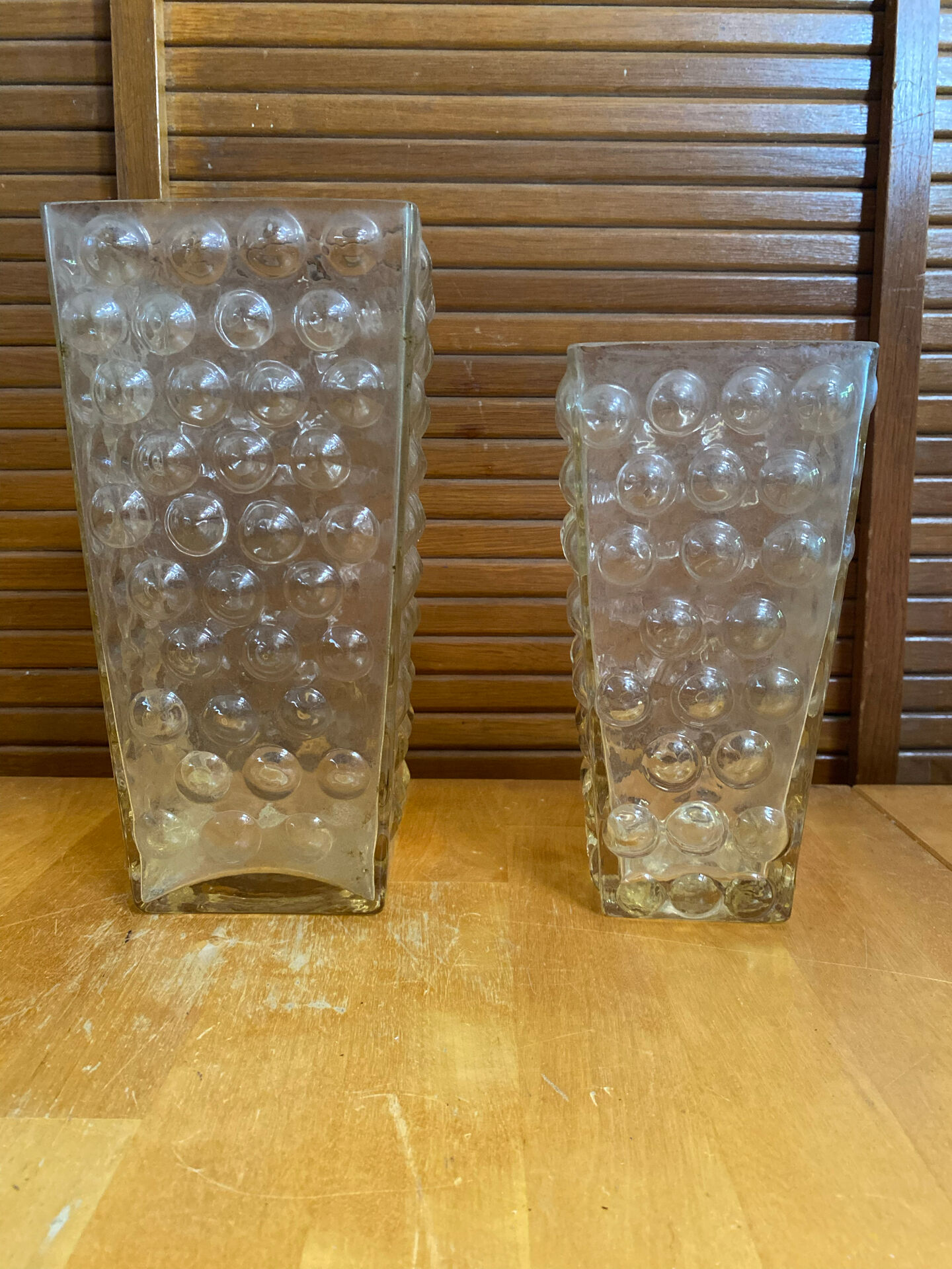 Pair of vintage bubble design moulded glass vases