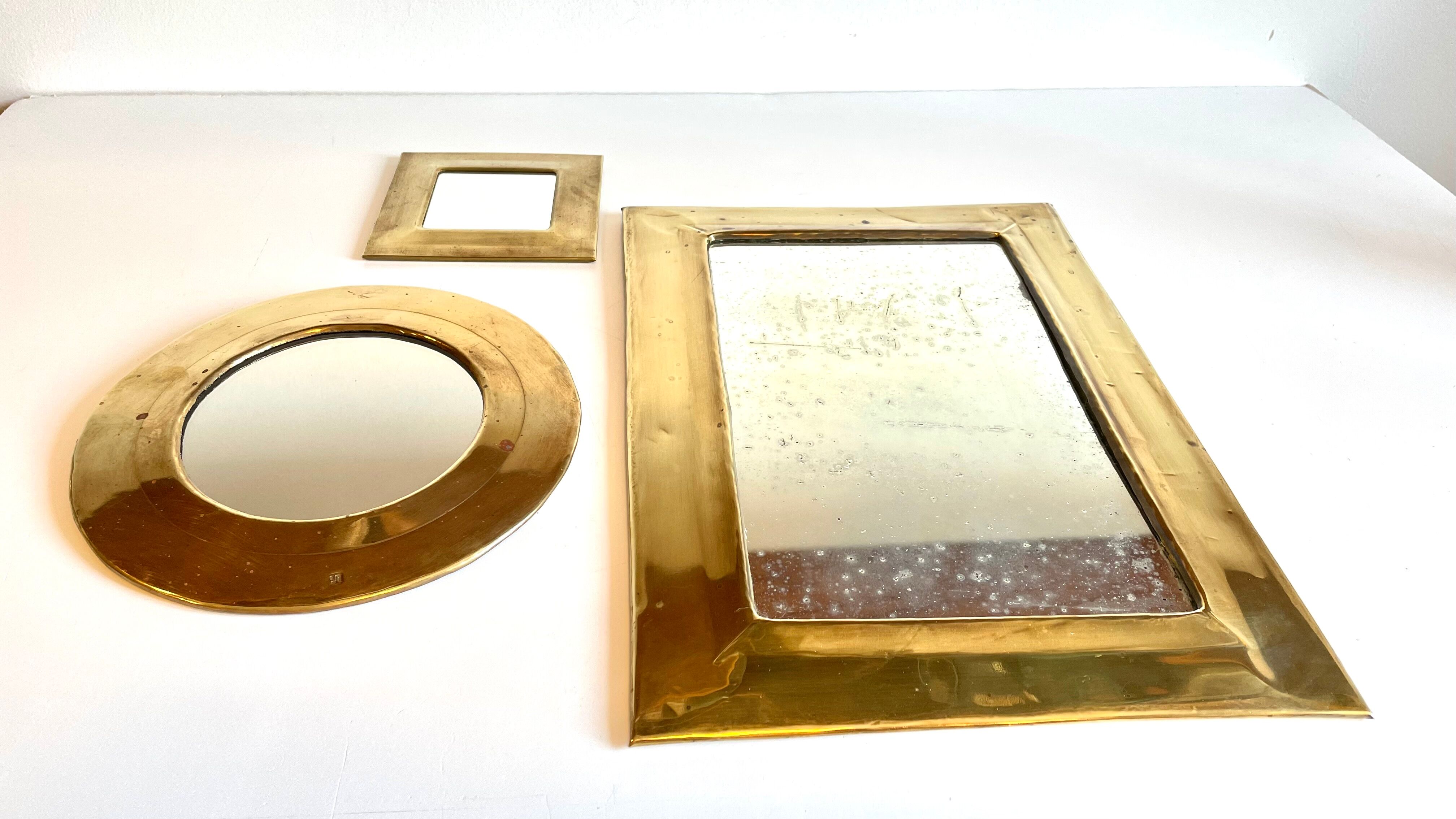 Trio de miroirs en laiton vintage