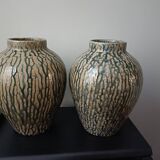 Pair of glazed and veined stoneware vases