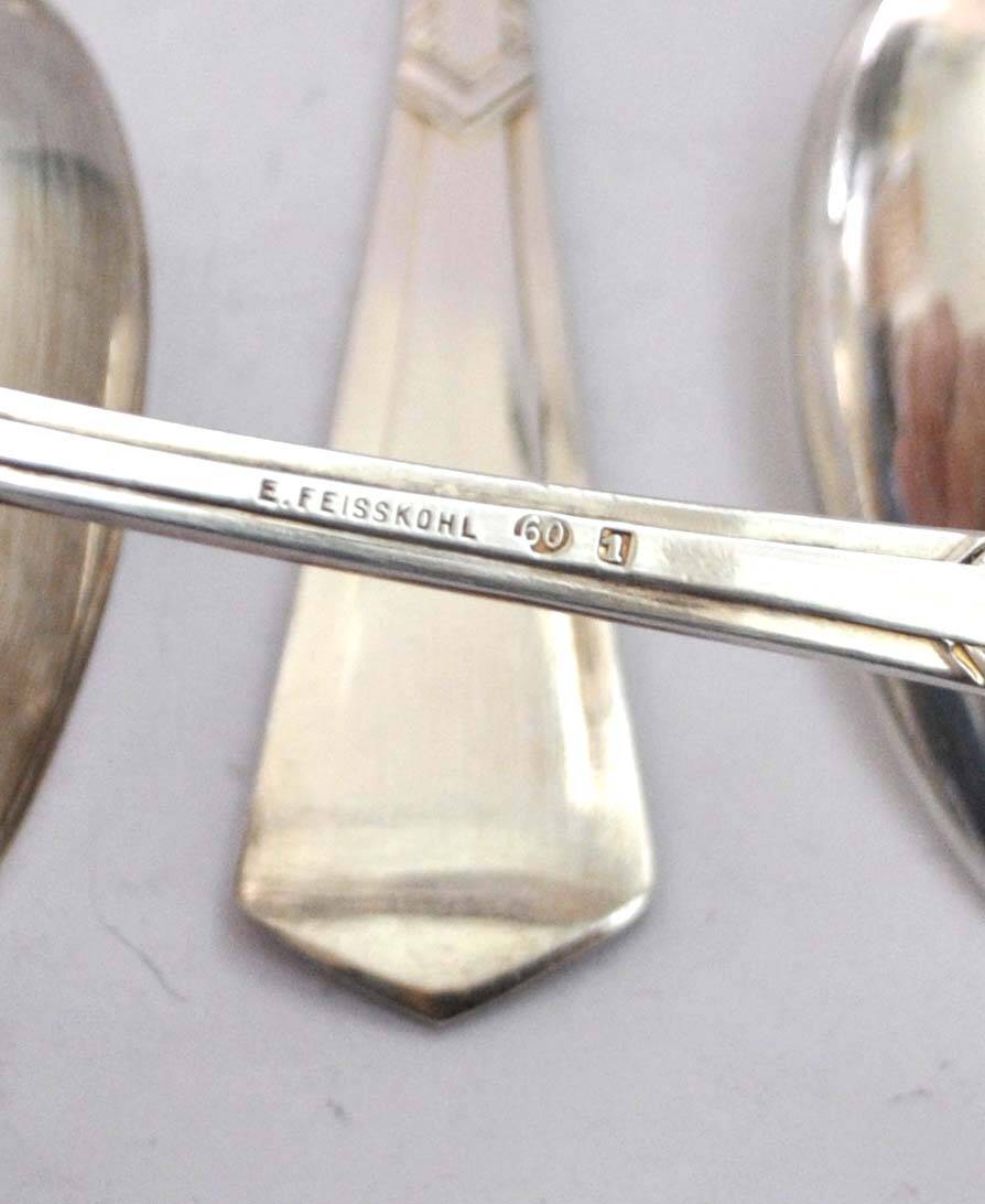 Set of 4 art deco table spoons in silver metal e. feisskohl 1920-1930