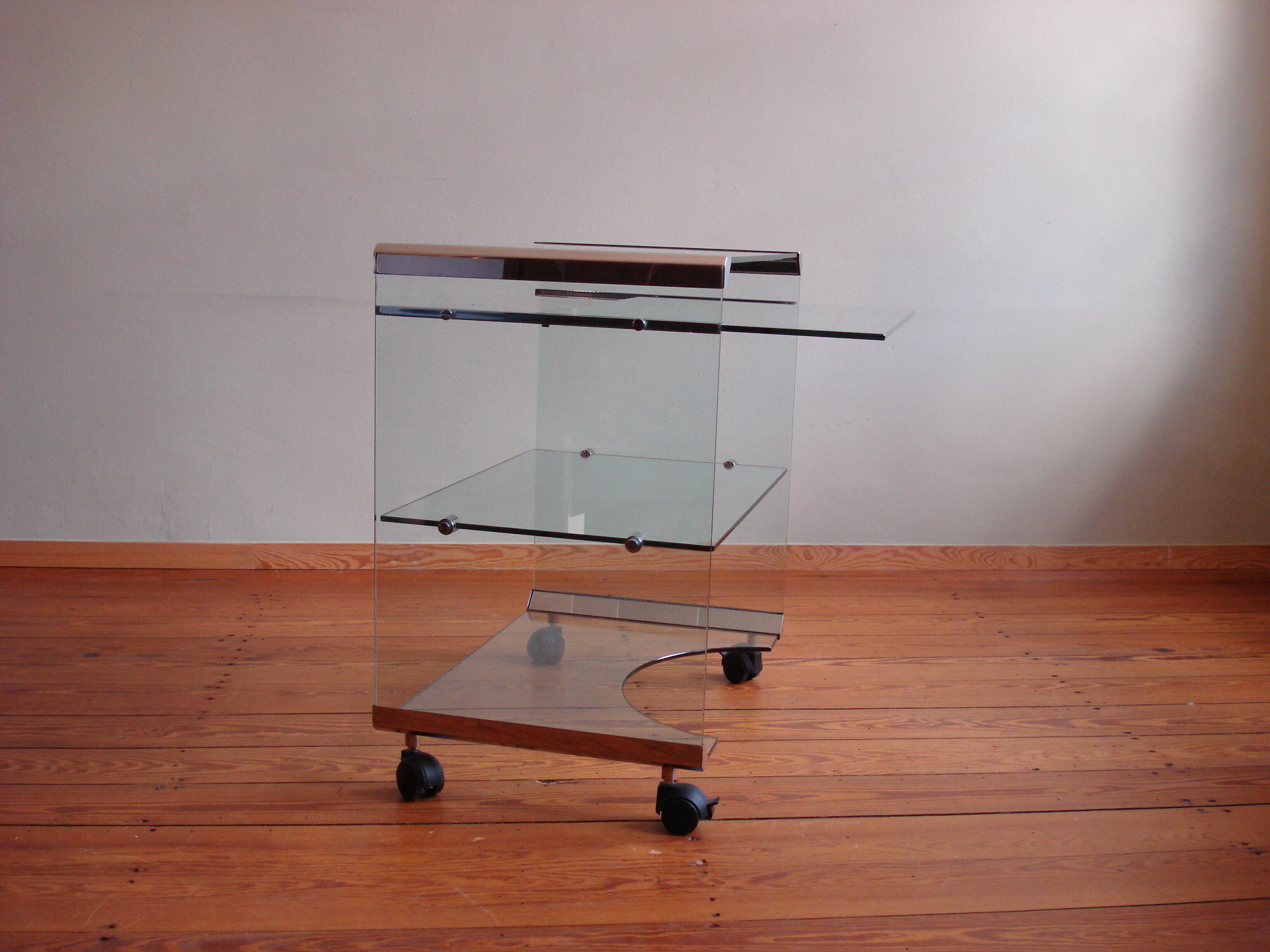 Desserte de Gallotti & Radice, chrome et verre, années 1970