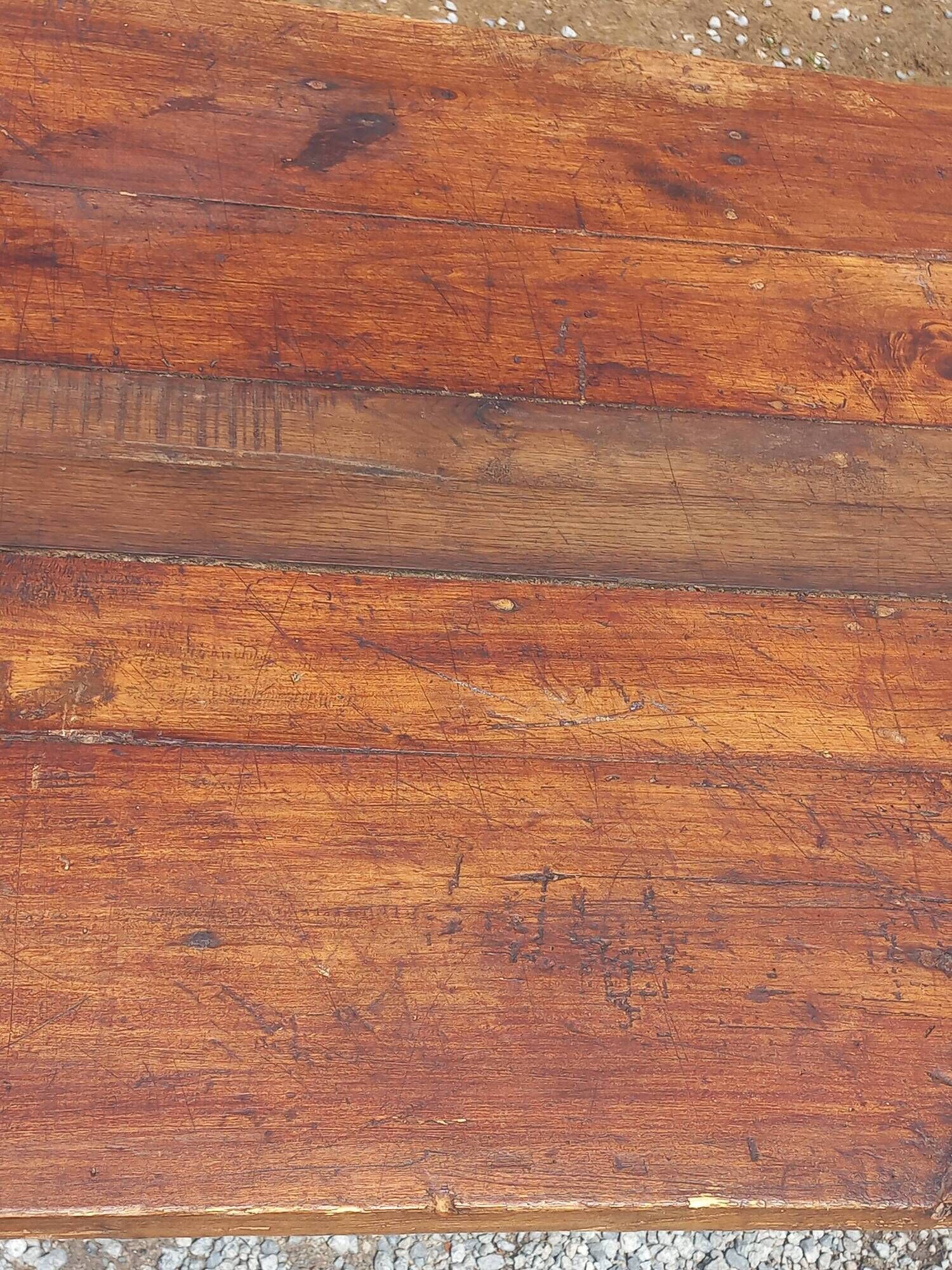 19th century farmhouse table in oak and poplar with spindle legs 198cm