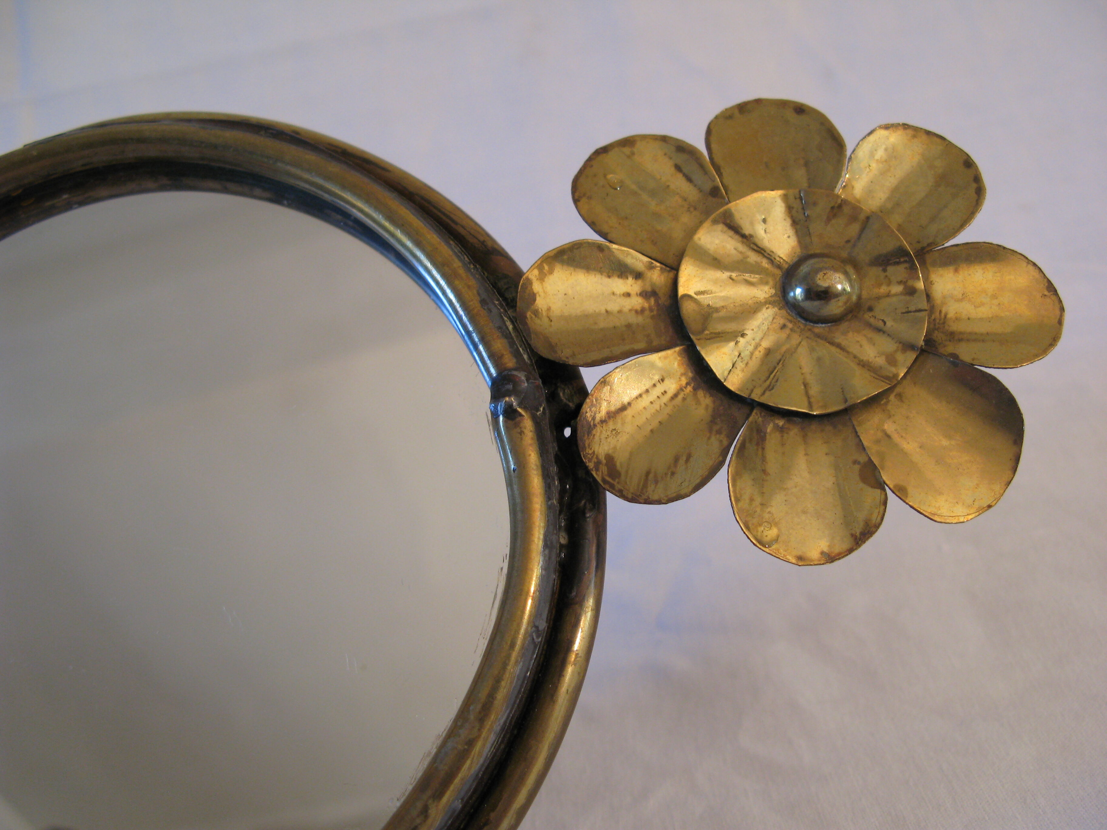 Mirror brutalist copper sculpture golden flower 1960 1970
