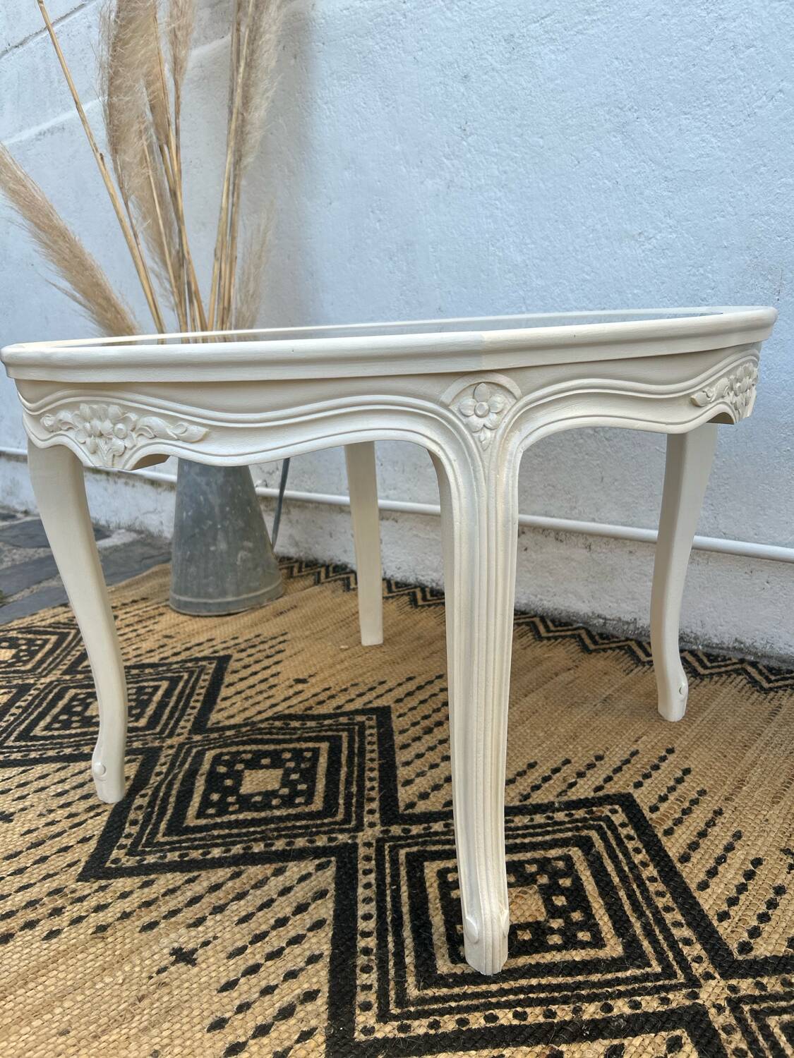 Round coffee table with cane