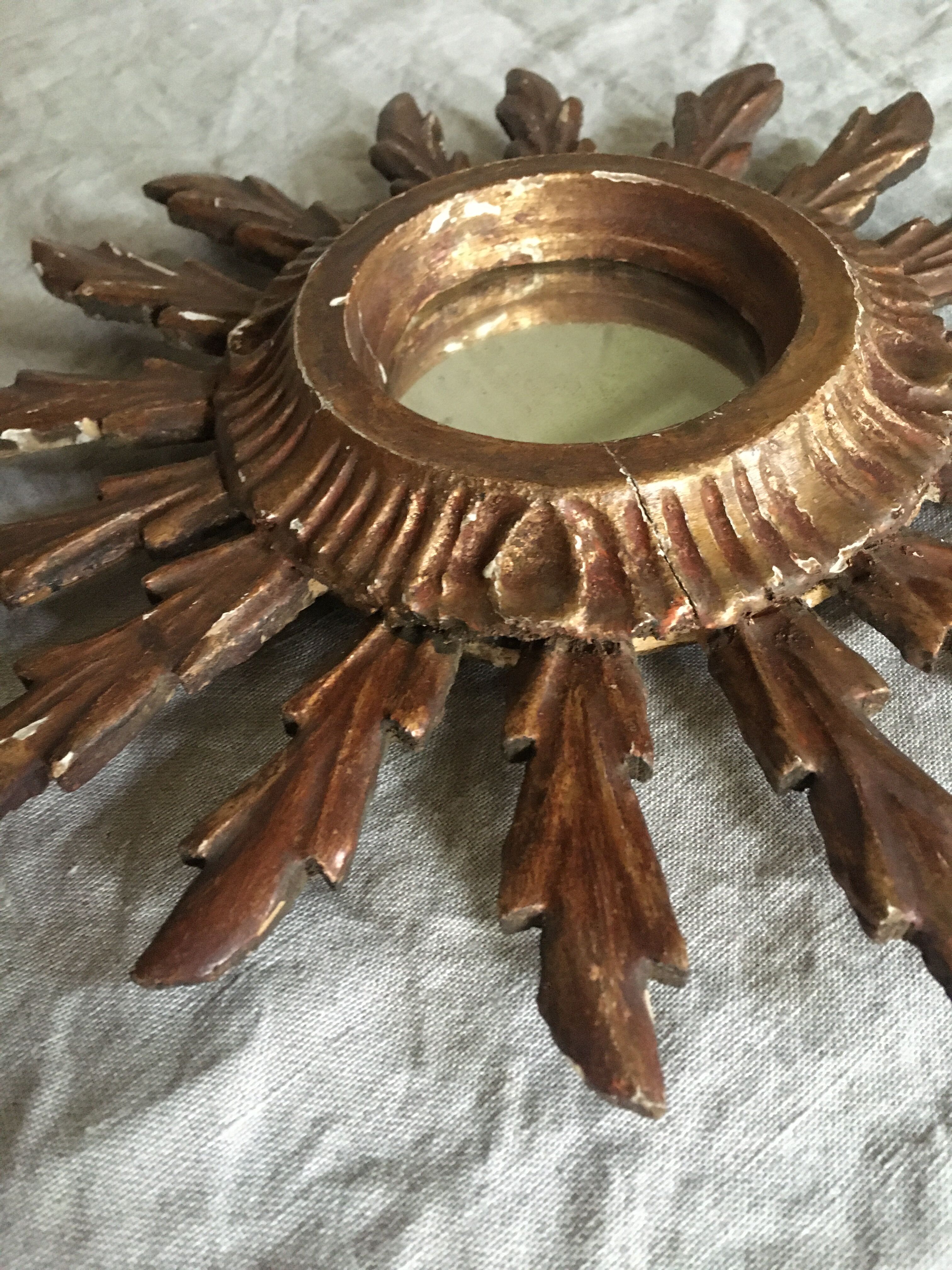 Gilded wood sun mirror, 60s