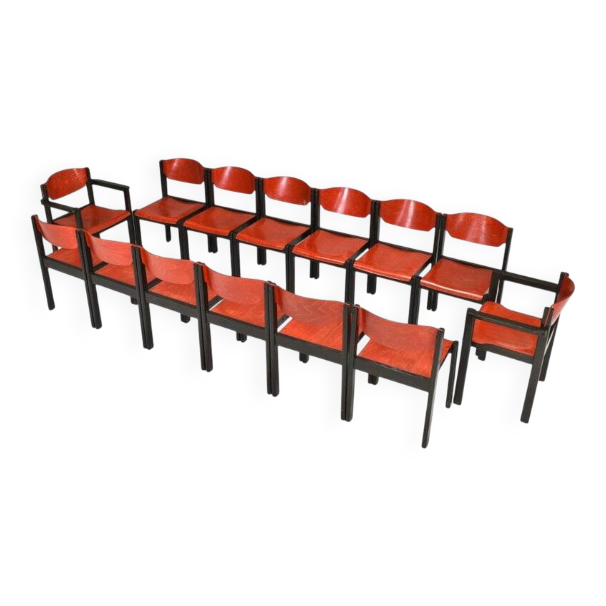 Italian postmodern stacking chairs in Sottsass style, Italy, 1970s, set of 14