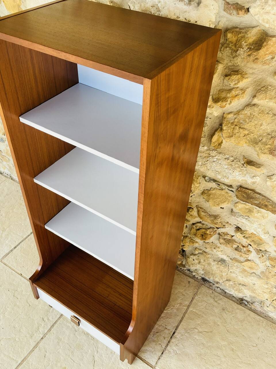 Vintage teak storage unit with shelves and drawer circa 1970s