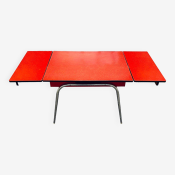 Table formica rouge vintage années 60 avec rallonges