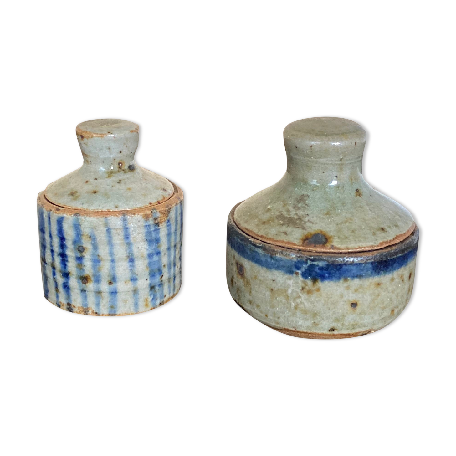 Duo of stoneware boxes