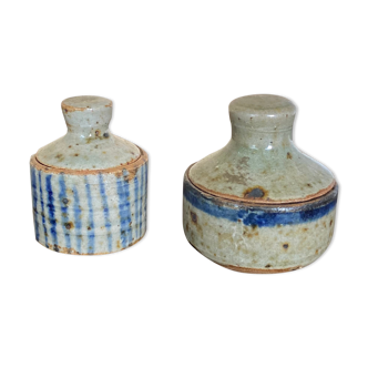 Duo of stoneware boxes