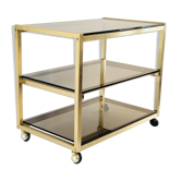 Wheelchair serving table brass and smoked glass