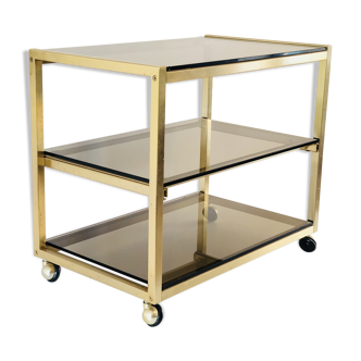 Wheelchair serving table brass and smoked glass