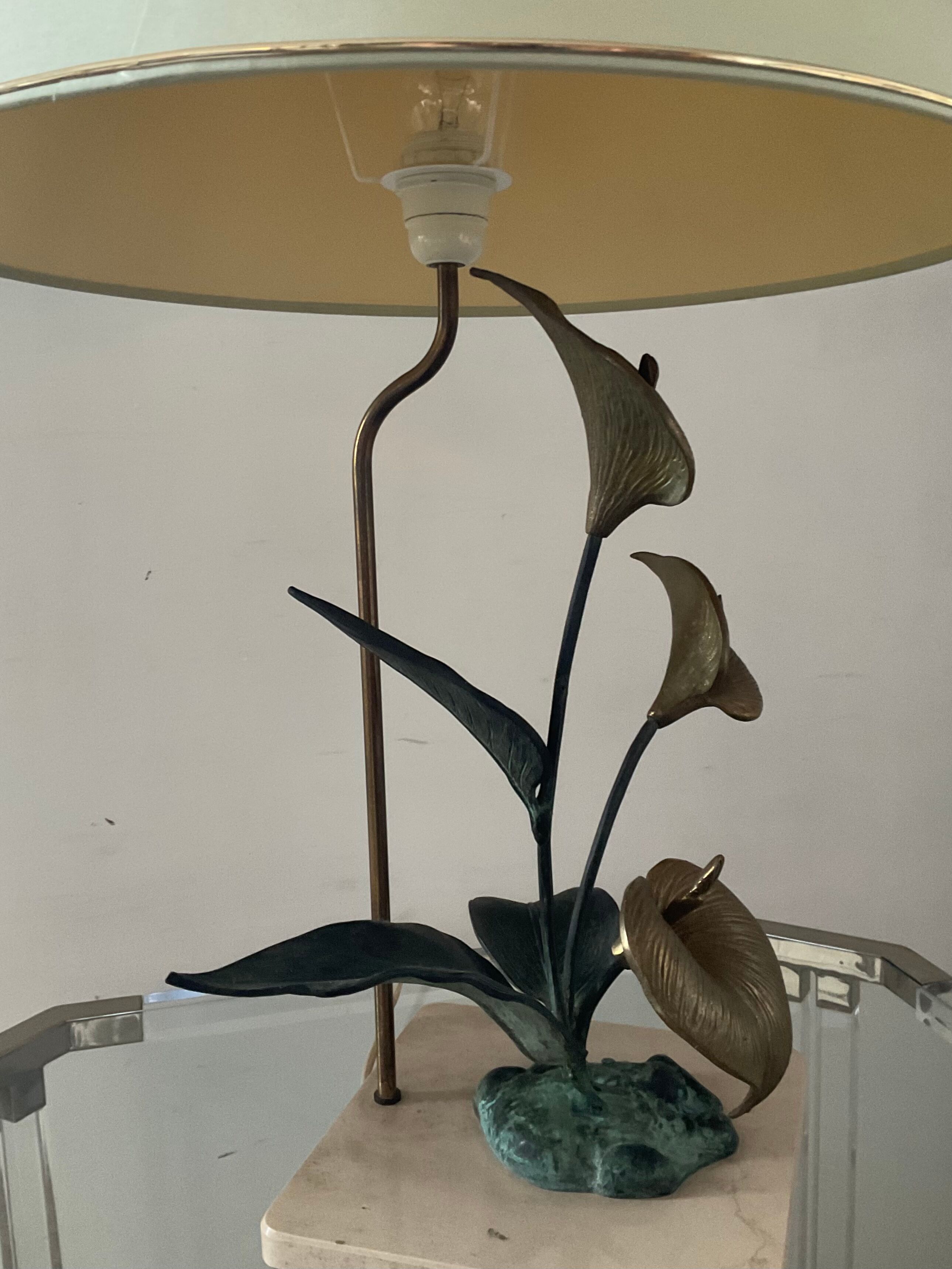 Vintage lamp in travertine and bronze 70s