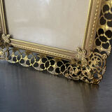 Vintage gold colored metal picture frame 15.5 cm x 12.5 convex glass