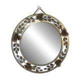 Round gold metal mirror, rose crown