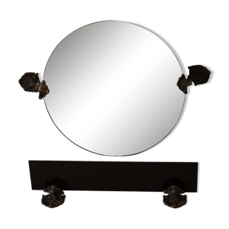 Round bathroom mirror with shelf