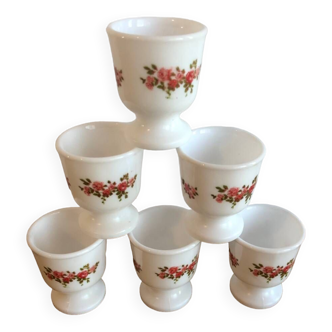 Set of 6 Arcopal egg cups with Rose flower patterns