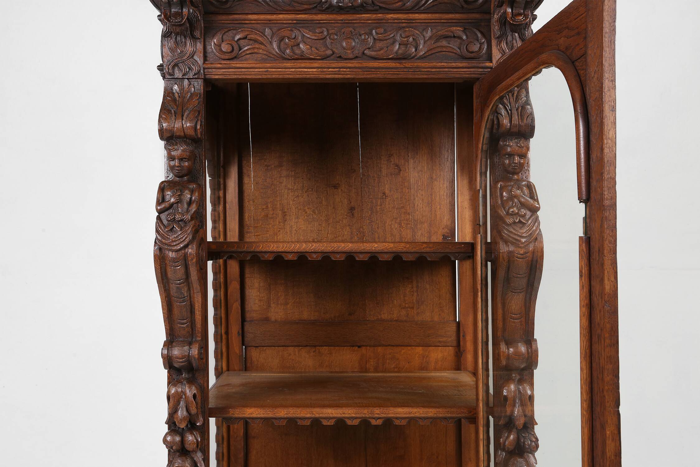 Baroque Style Display Case in Oak, Belgium, 1950s