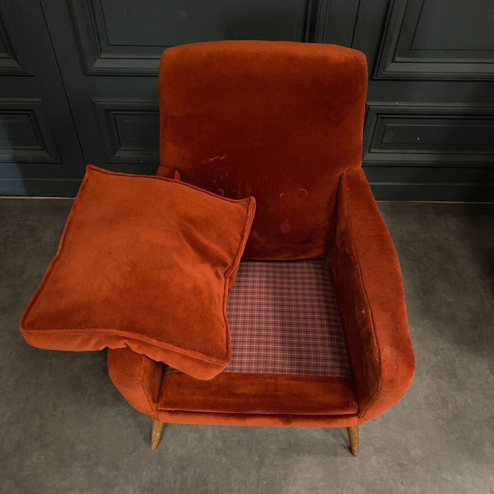 Pair of Scandinavian work armchairs from the 60s in velvet and compass legs