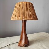 Vintage brutalist lamp from the 60s-70s made of wood and rope.