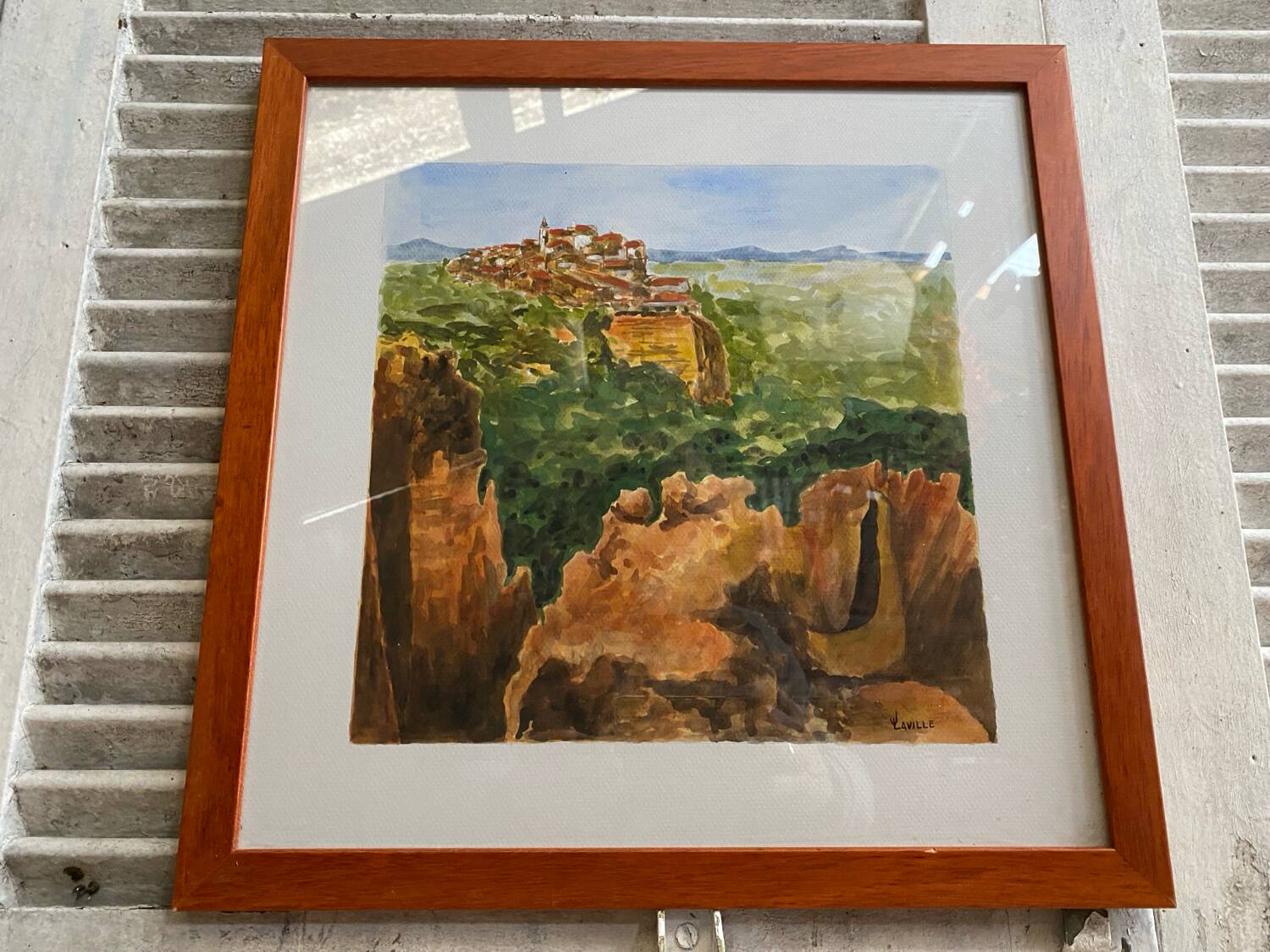 Old painting jean laville st germain roussillon + wooden frame