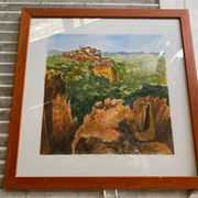 Old painting jean laville st germain roussillon + wooden frame