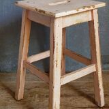 Antique workshop stool in patinated solid wood