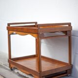 Wooden service with wheels, rolling trolley, rolling bar, wooden lounge furniture, vintage