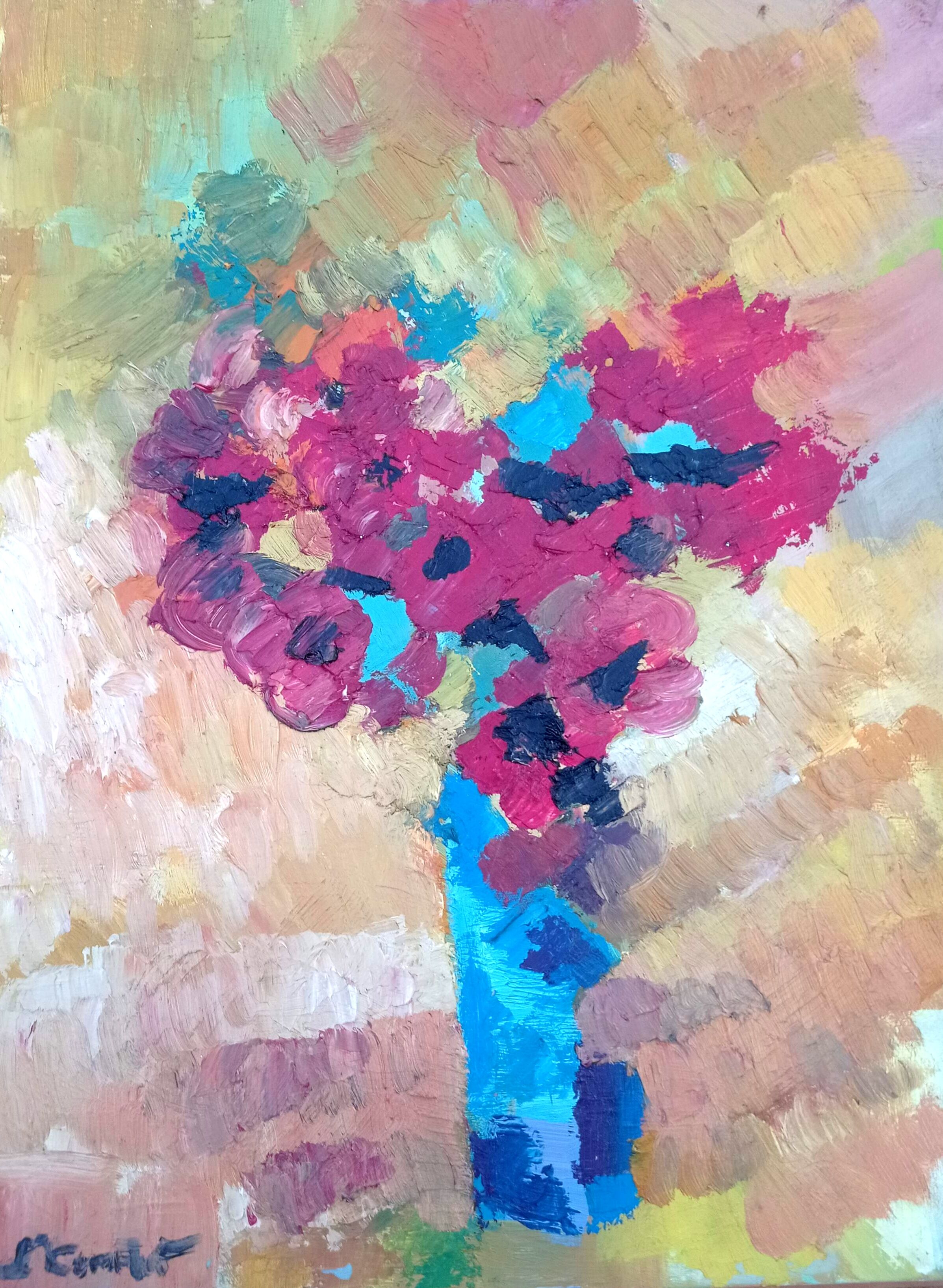 The anemones - oil on canvas signed