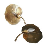 House florart pair wall lamps leaves nenuphar brass circa 1960